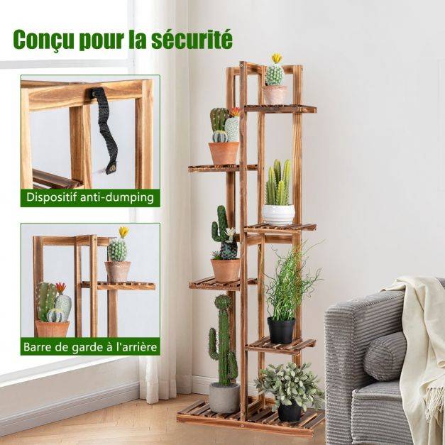 Helloshop26 - Étagère pour fleurs en bambou 6 niveaux autoportante 7 pots avec dispositif anti-basculement intérieur extérieur marron - Image 4