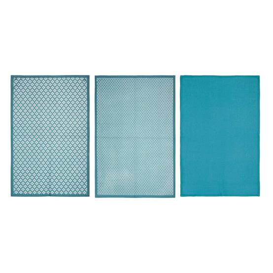 Lot de 3 Torchons "Imprimé" 45x70cm Bleu - Image 1