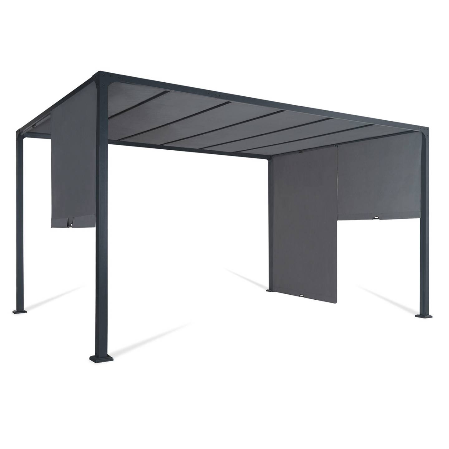 Pergola coulissante 2 pans 3x4 M belvédère de jardin toile gris anthracite - Image 3