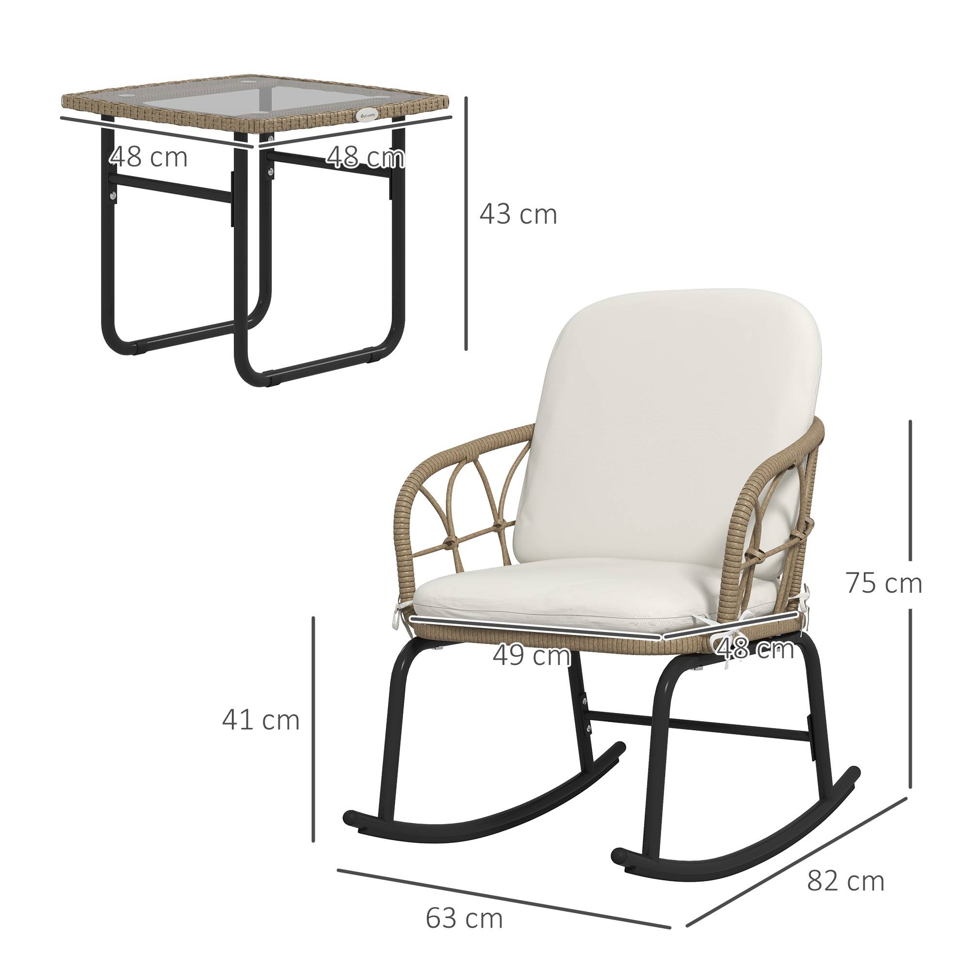 Set de mobilier de jardin 3 pièces avec 2 fauteuils à bascule et table en Rattan, Jaune - PANGIVO - Image 3