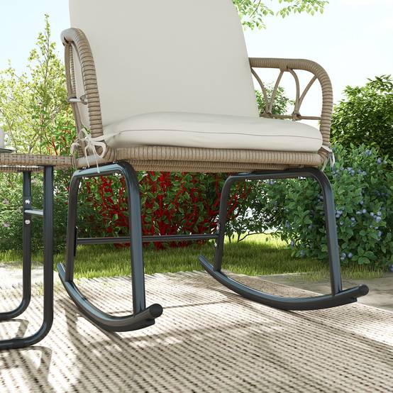 Set de mobilier de jardin 3 pièces avec 2 fauteuils à bascule et table en Rattan, Jaune - PANGIVO - Image 7