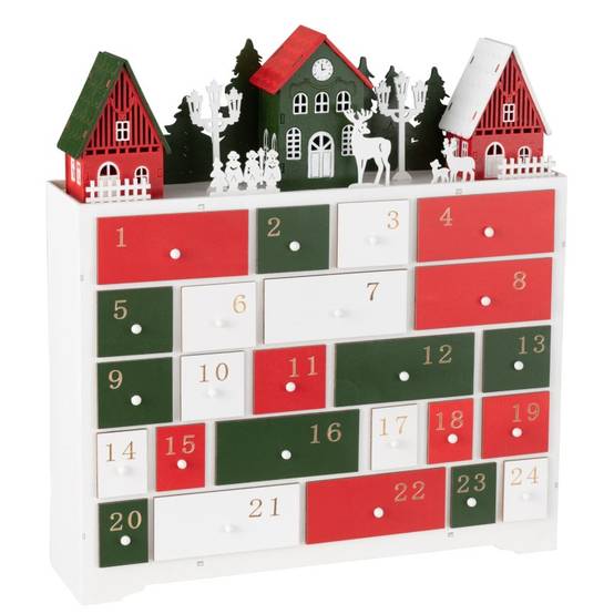 Calendrier de l'avent en bois multicouleur 38x10.5x41 cm - J-Line - Image 1