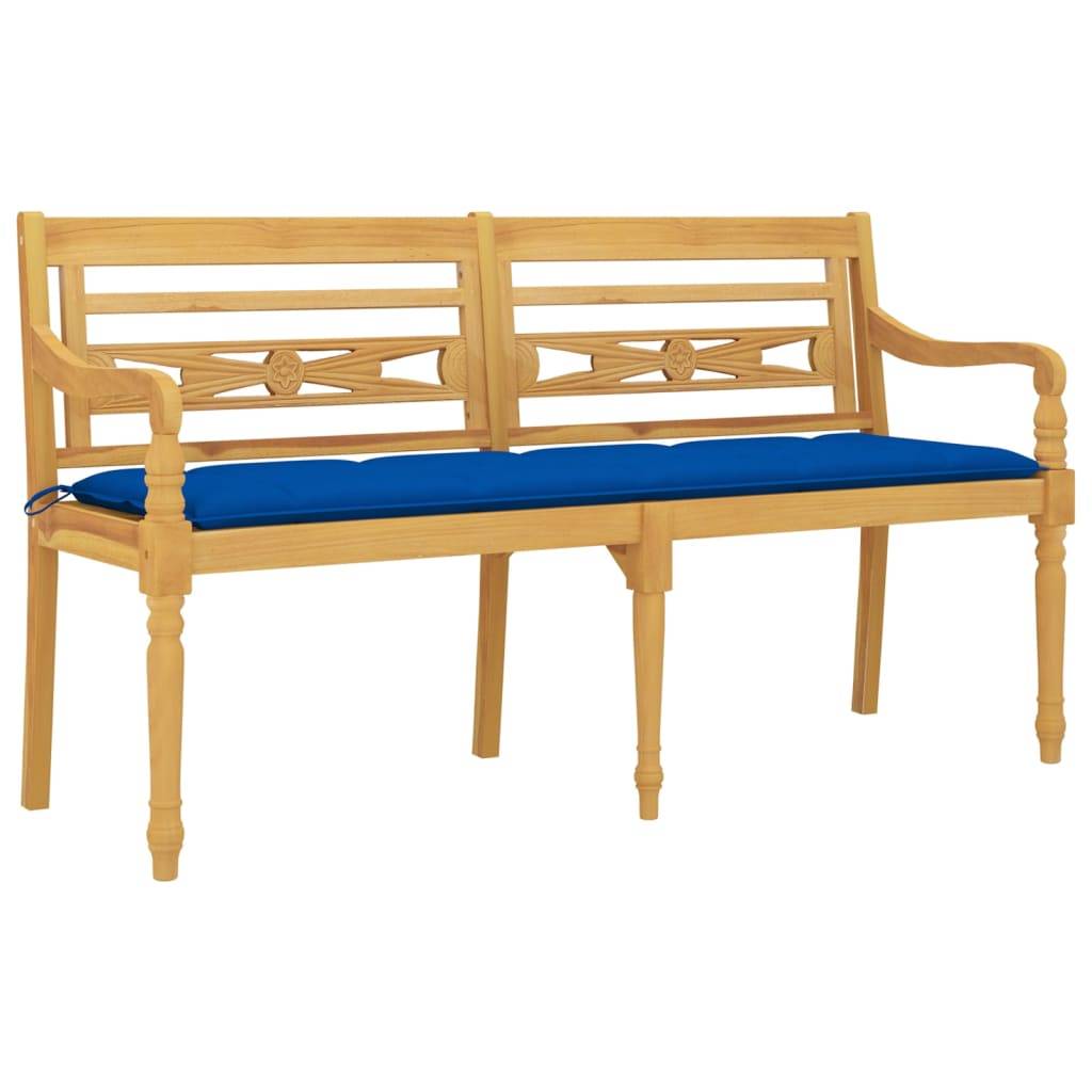 Helloshop26 - Banc de jardin meuble de patio d'extérieur terrasse avec coussin bleu 150 x 51,5 x 84 cm bois de teck massif - Image 1