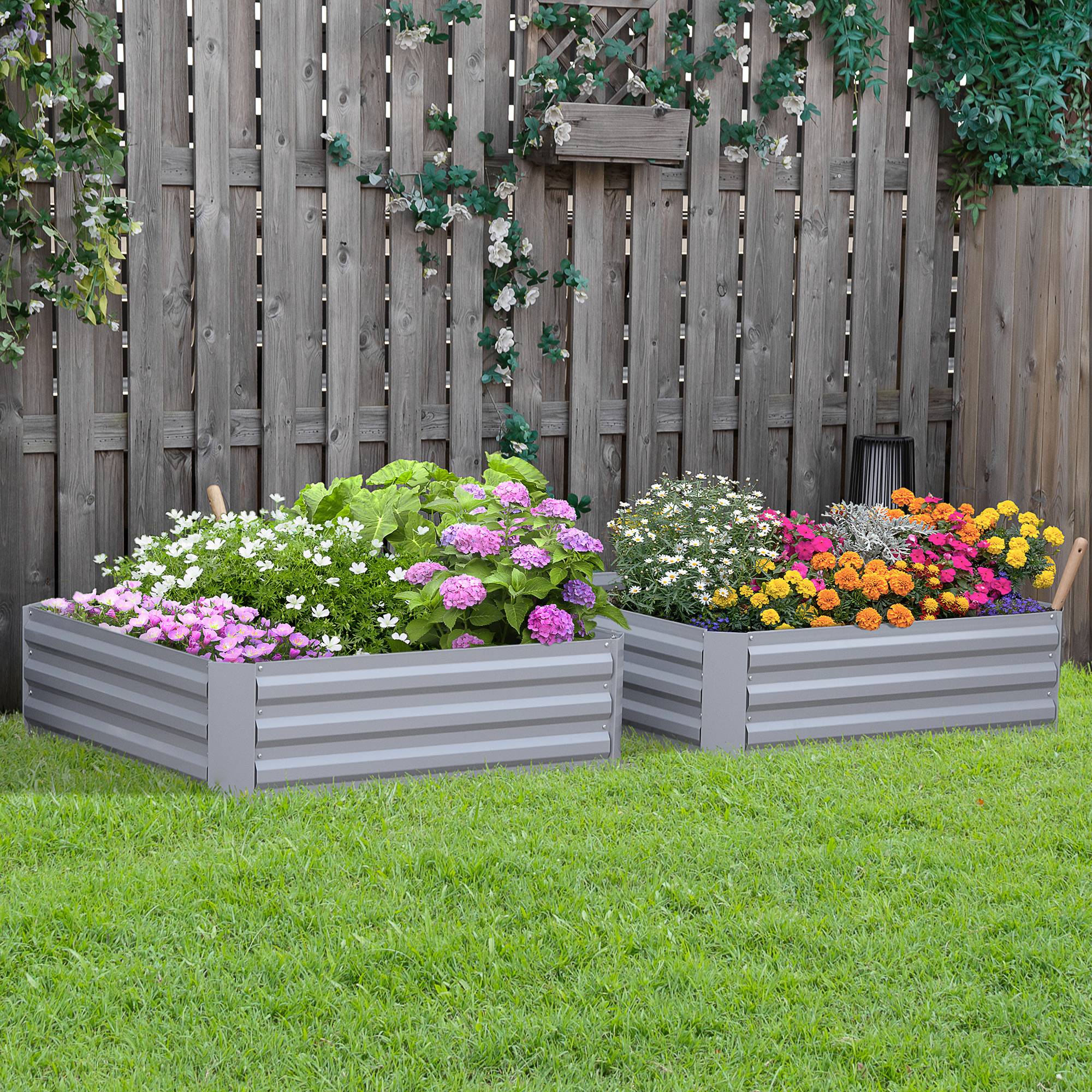 lot 2 bacs jardin surélevés acier fond ouvert 100x100x30 potager légumes extérieur gris - Image 3