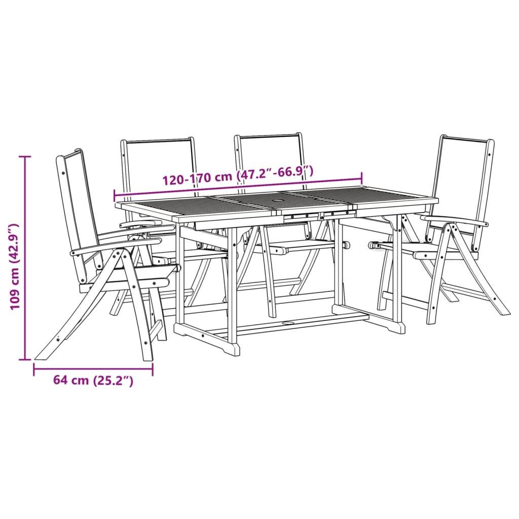ComfortXL - Table et Chaises de Jardin 5 Pièces Bois d'Acacia Table Extensible 120-170cm Assises Bleu – ComfortXL Outdoor Living - Image 3