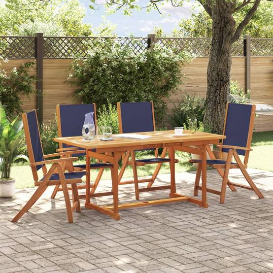 ComfortXL - Table et Chaises de Jardin 5 Pièces Bois d'Acacia Table Extensible 120-170cm Assises Bleu – ComfortXL Outdoor Living - Image 1