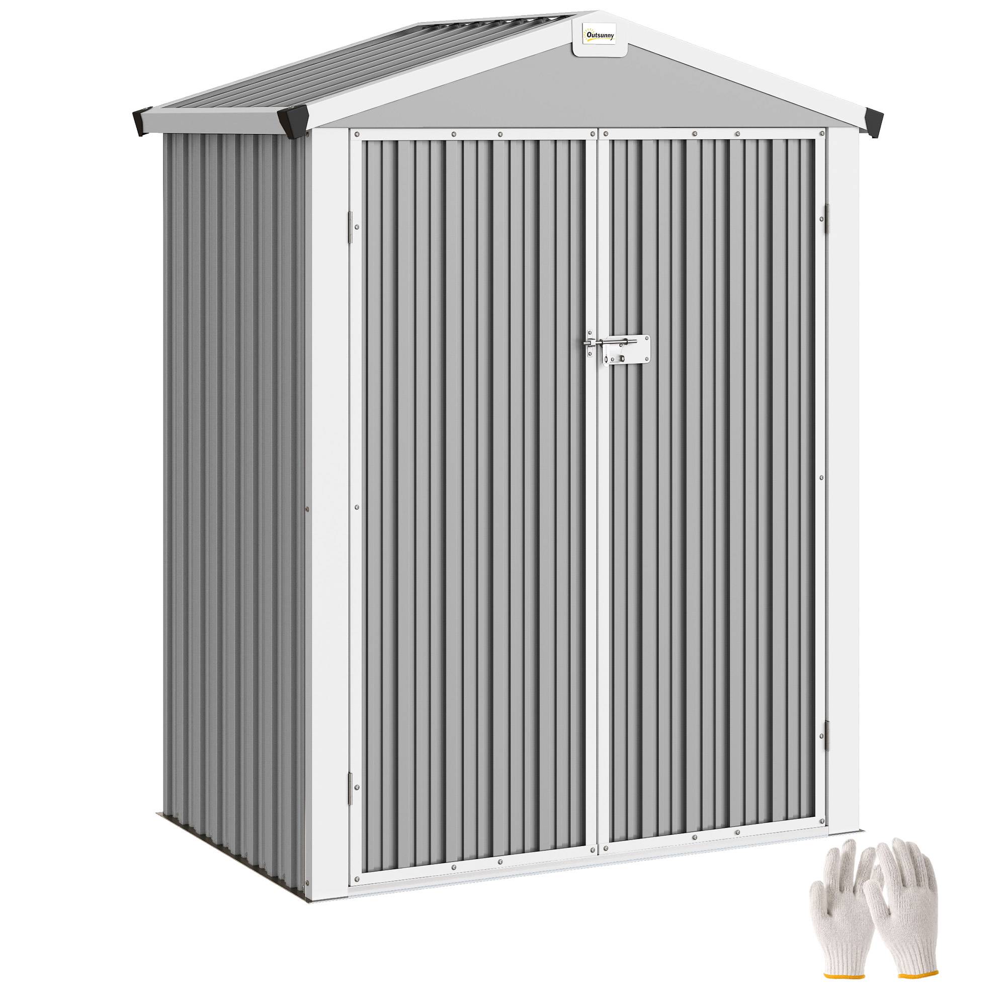 Abri jardin acier 1,1 m² avec double porte verrouillable 133x87x178 cm rangement outils sécurisé gris argenté - Image 1