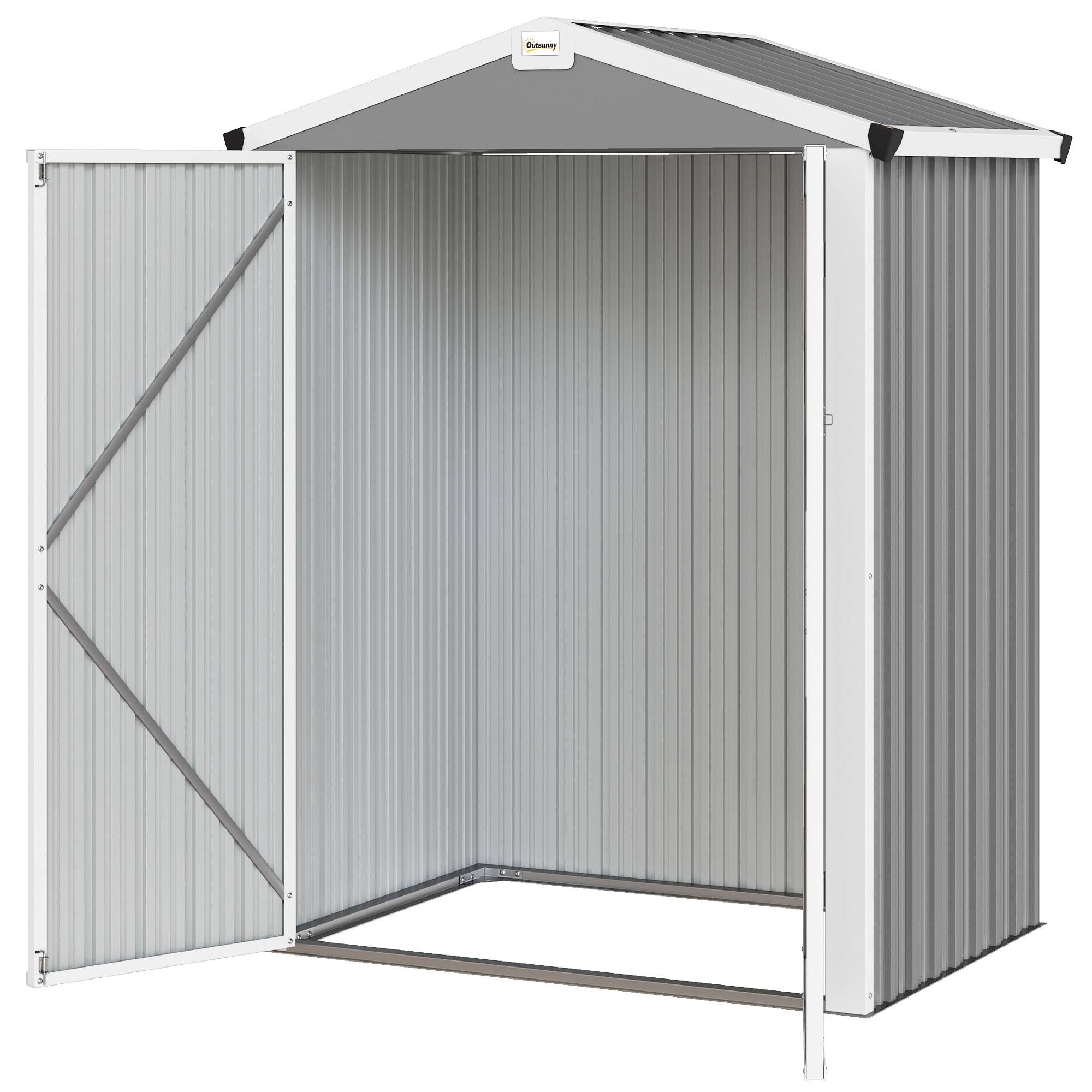 Abri jardin acier 1,1 m² avec double porte verrouillable 133x87x178 cm rangement outils sécurisé gris argenté - Image 2