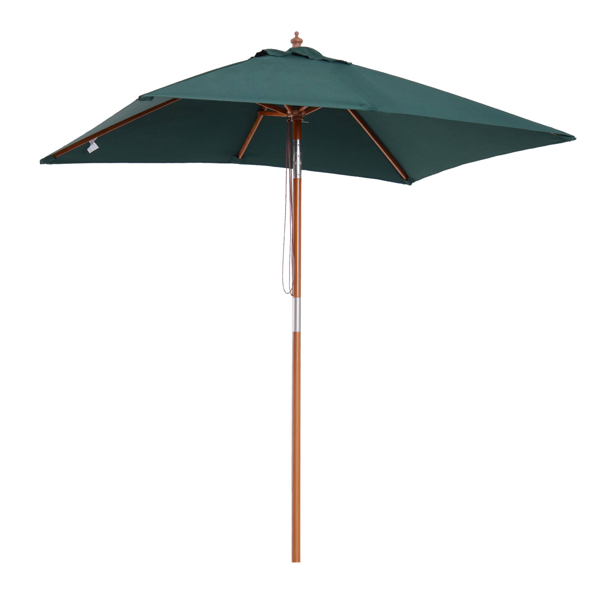 Parasol de jardin inclinable 2 x 1,5 m, 6 baleines, mât en bois et ouverture par corde, vert - Image 6
