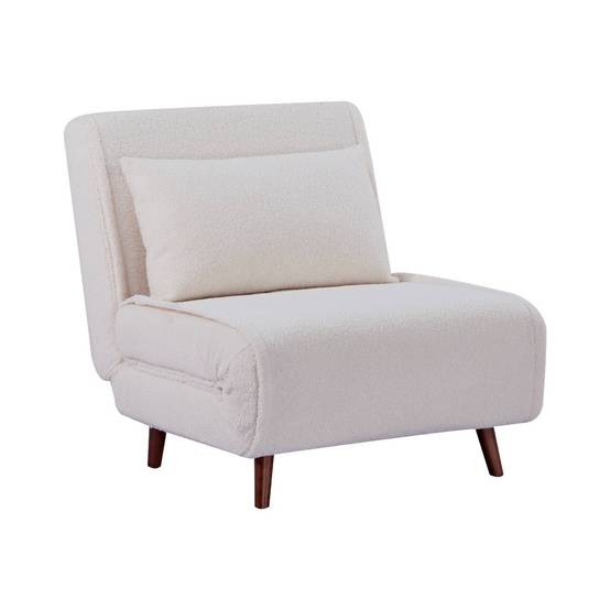 sweeek - Chauffeuse convertible bouclette piétement bois 1 place crème Guest | sweeek - Image 2
