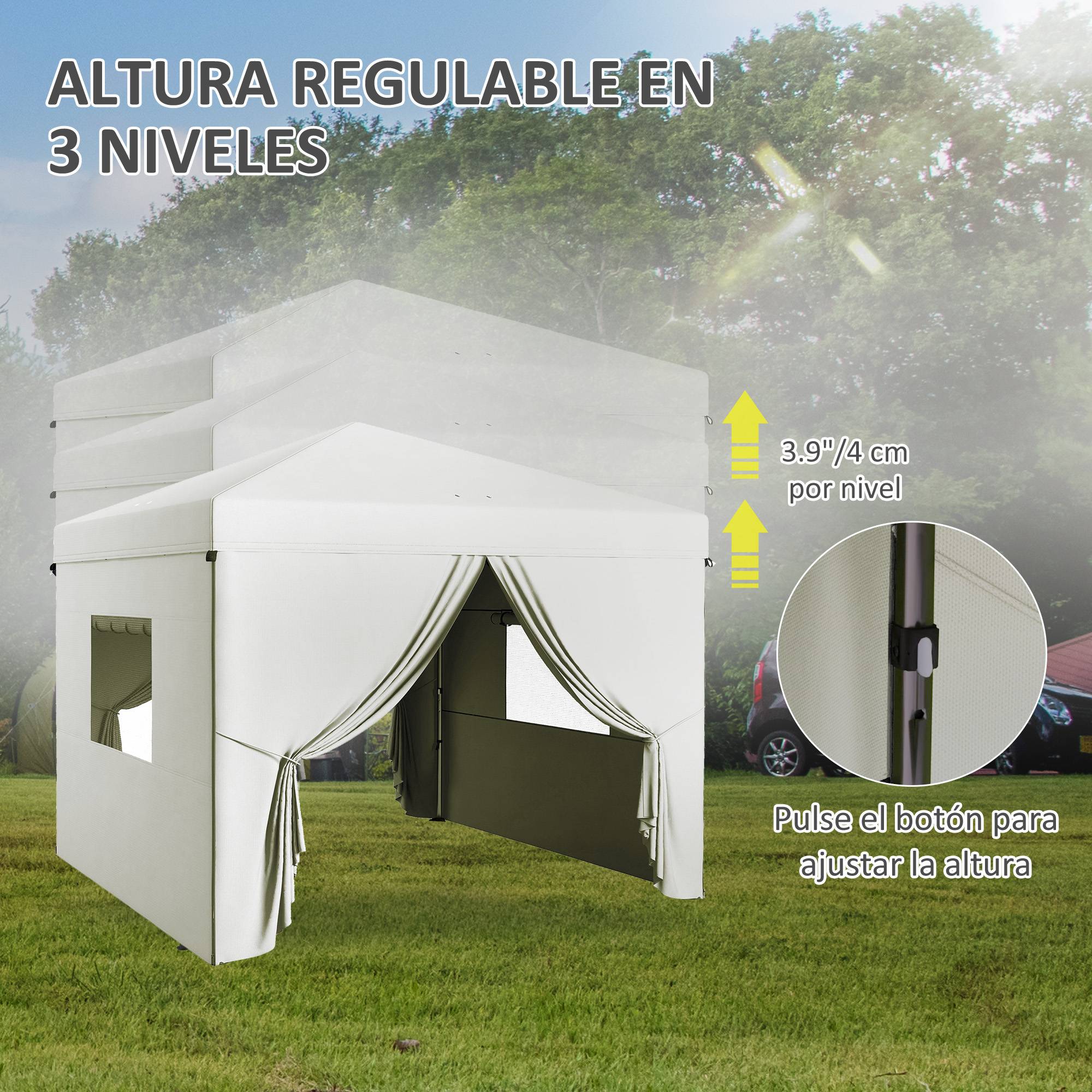 ComfortXL - Tonnelle pliante pop-up acier 3 x 3 m blanc jardin hauteur réglable anti-UV - ComfortXL Outdoor Living - Image 7
