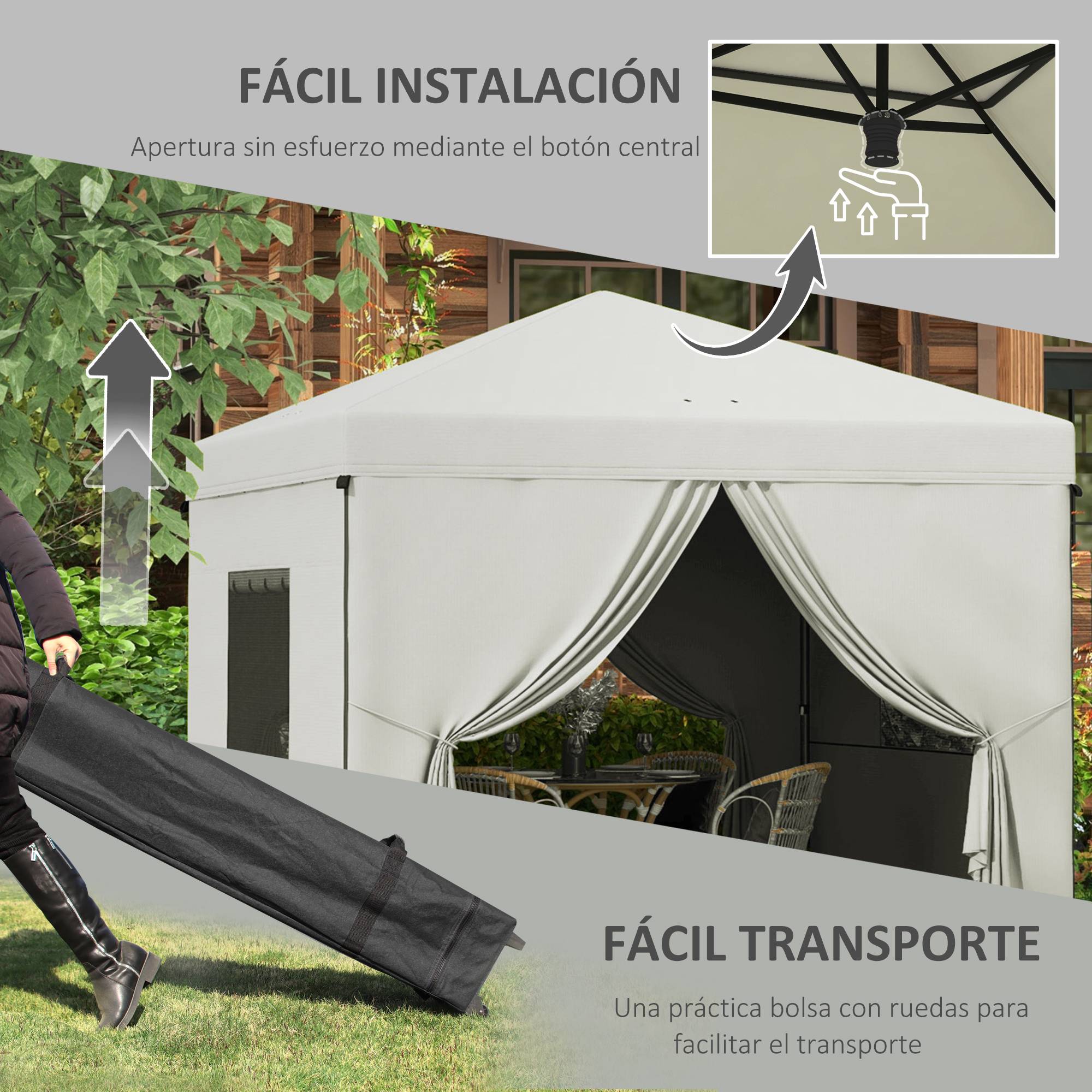 ComfortXL - Tonnelle pliante pop-up acier 3 x 3 m blanc jardin hauteur réglable anti-UV - ComfortXL Outdoor Living - Image 6