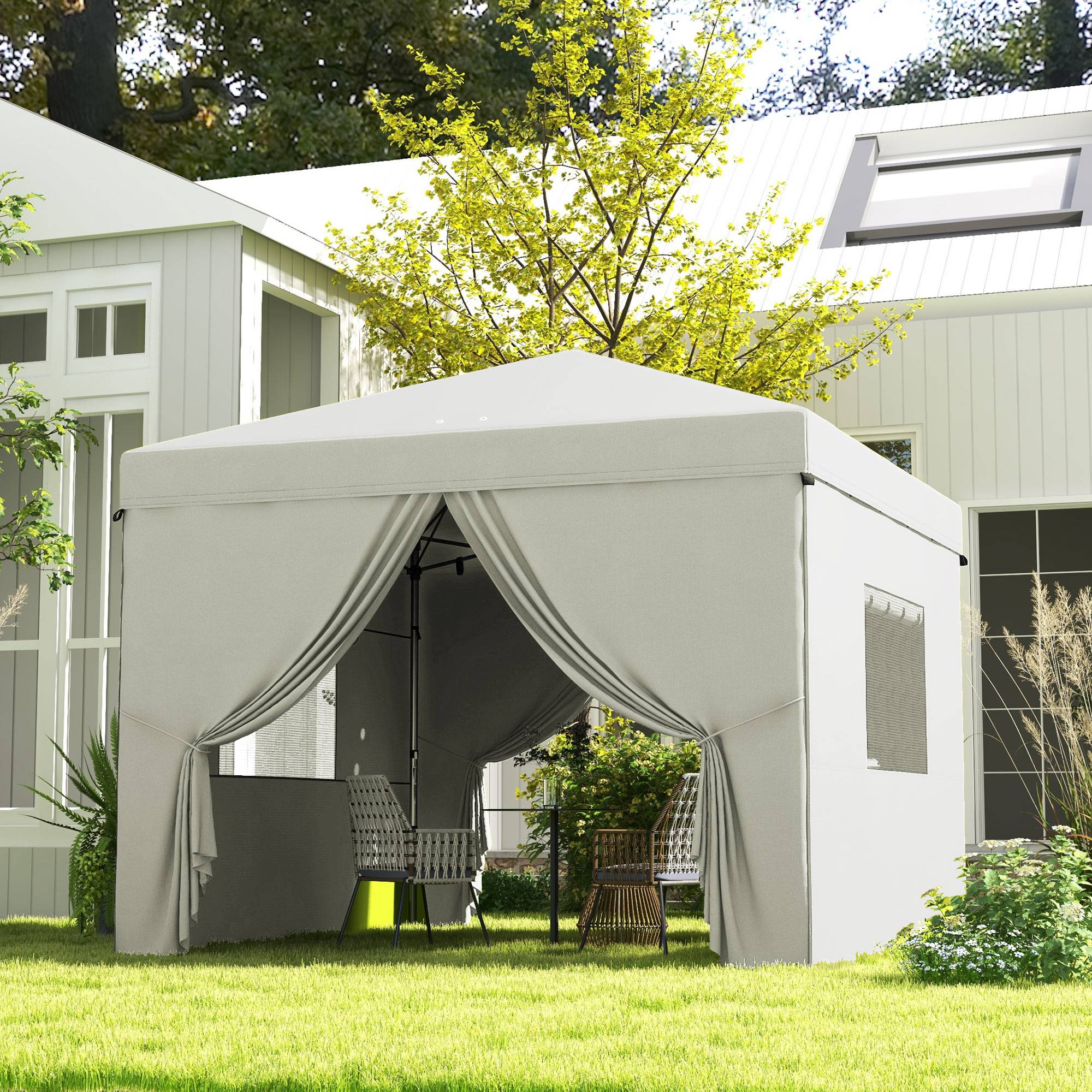 ComfortXL - Tonnelle pliante pop-up acier 3 x 3 m blanc jardin hauteur réglable anti-UV - ComfortXL Outdoor Living - Image 3