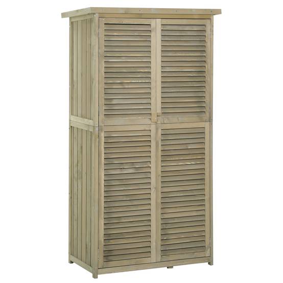Abri jardin bois toit étanche, armoire outils 4 compartiments 87x46,5x160cm gris - Image 1