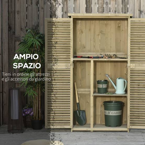 Abri jardin bois toit étanche, armoire outils 4 compartiments 87x46,5x160cm gris - Image 7