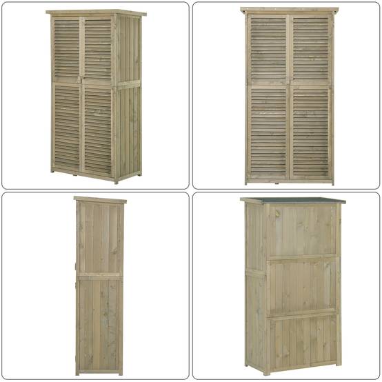 Abri jardin bois toit étanche, armoire outils 4 compartiments 87x46,5x160cm gris - Image 10