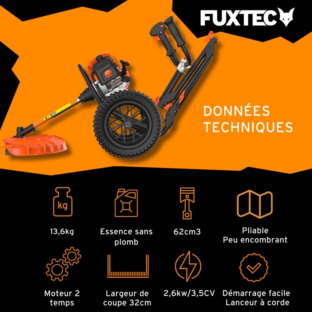 Coupe bordure thermique à roues - FUXTEC FX-FSR162 - 62cm3 3,5CV - Image 3