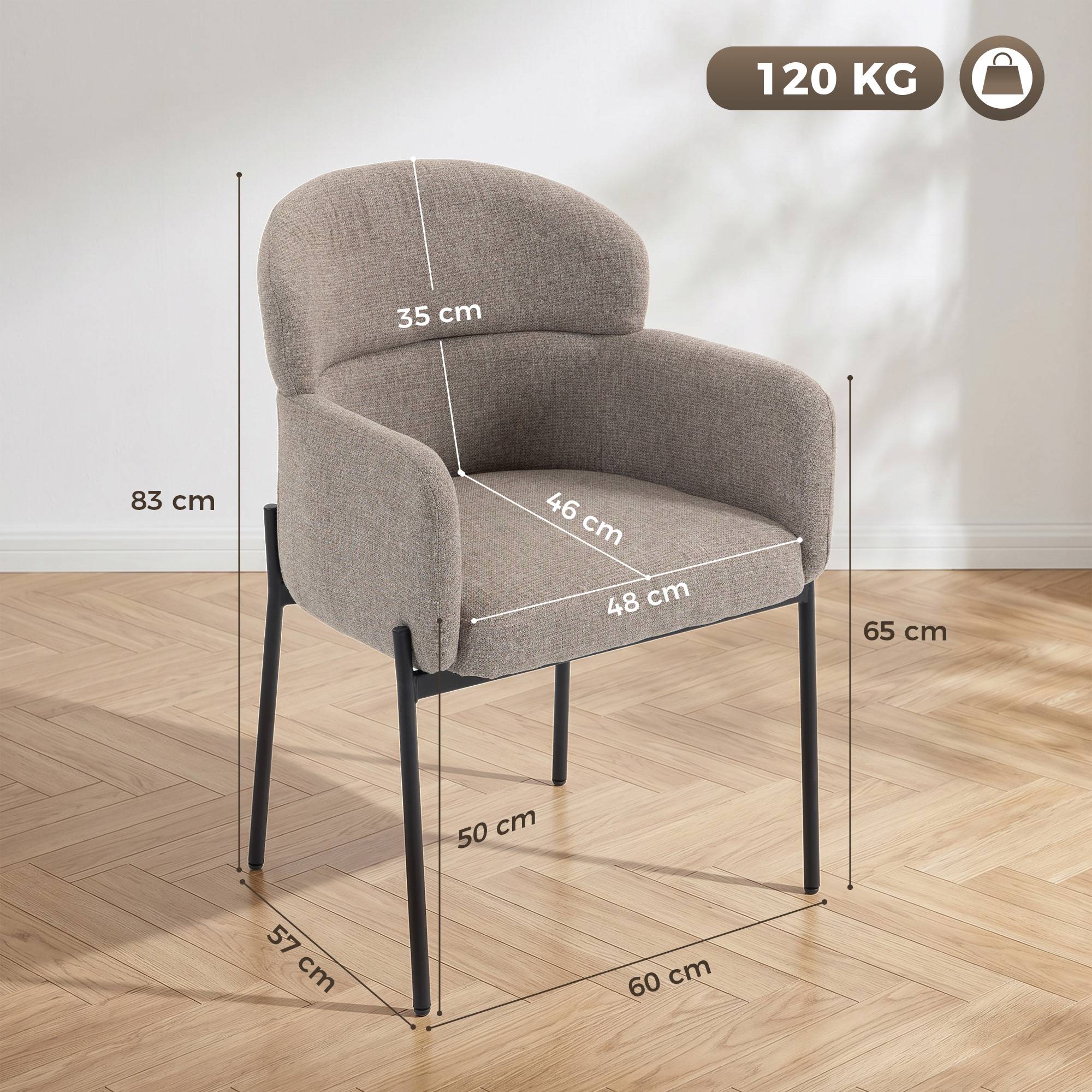 Fauteuil Salon, Fauteuil d'Appoint Rembourré en Chenille avec Dossier Courbé et Accoudoirs, Pieds en Métal, Marron Clair - Image 5
