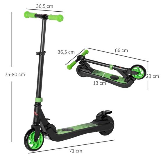 Trottinette électrique enfants 6 ans + pliable scooter électrique vitesse 8 km/h 71x36,5x75-80cm, aluminium, acier, vert - Image 5