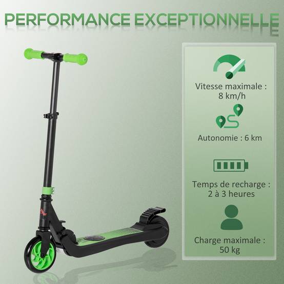 Trottinette électrique enfants 6 ans + pliable scooter électrique vitesse 8 km/h 71x36,5x75-80cm, aluminium, acier, vert - Image 6