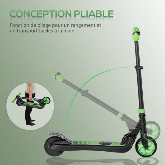 Trottinette électrique enfants 6 ans + pliable scooter électrique vitesse 8 km/h 71x36,5x75-80cm, aluminium, acier, vert - Image 8
