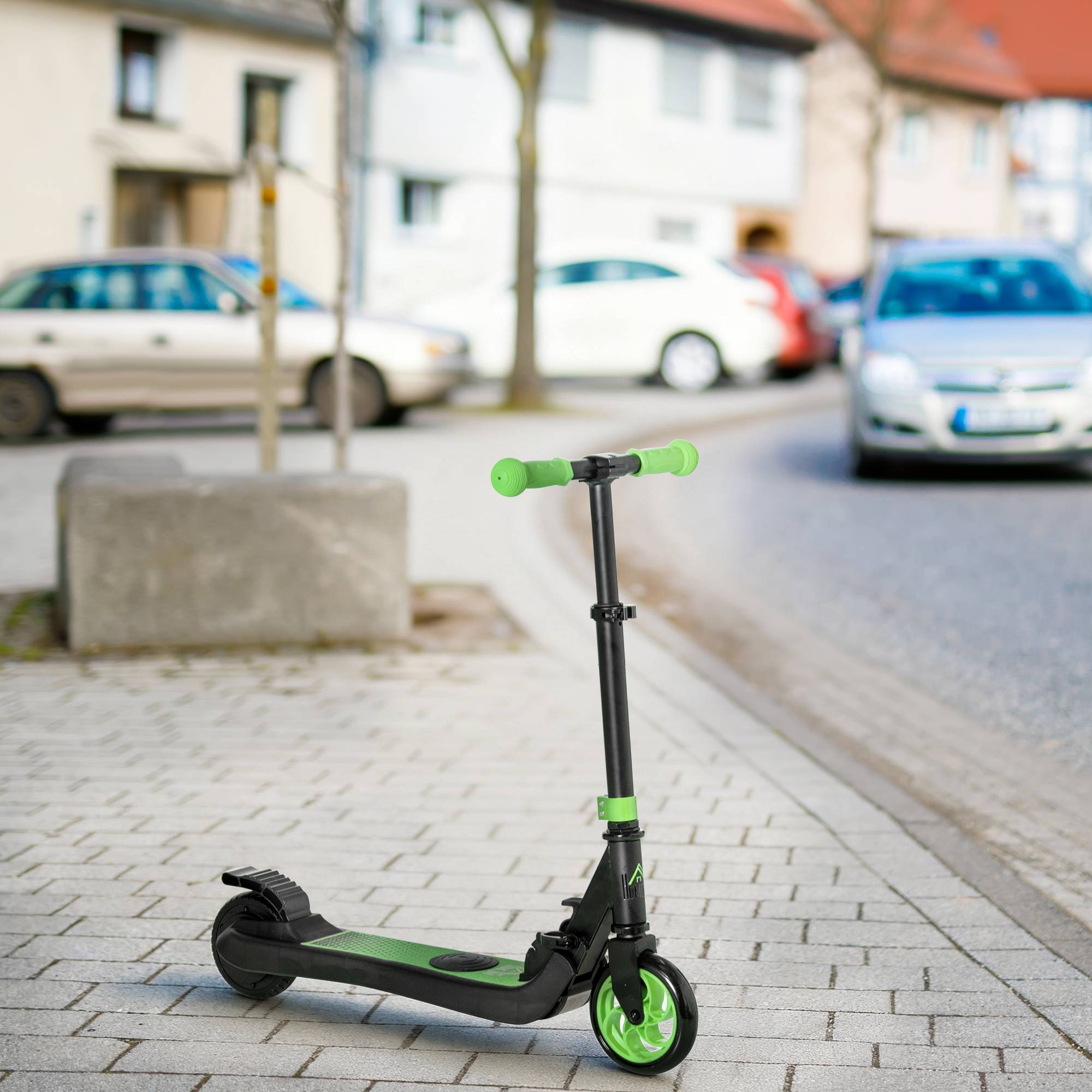 Trottinette électrique enfants 6 ans + pliable scooter électrique vitesse 8 km/h 71x36,5x75-80cm, aluminium, acier, vert - Image 3