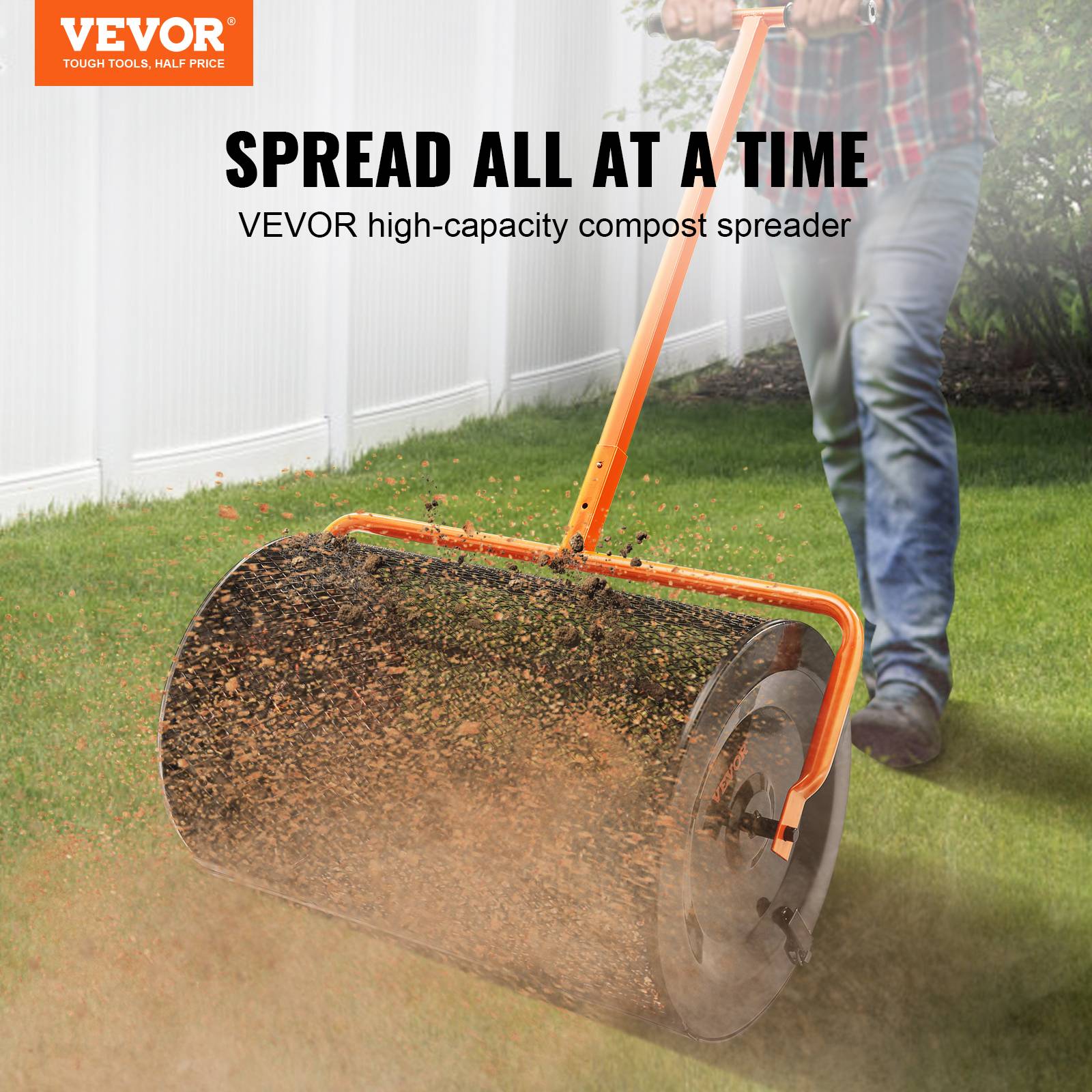 Vevor - VEVOR Épandeur compost, largeur 61 cm. Hauteur réglable, panier maille acier. Pelouse, jardin. - Image 2