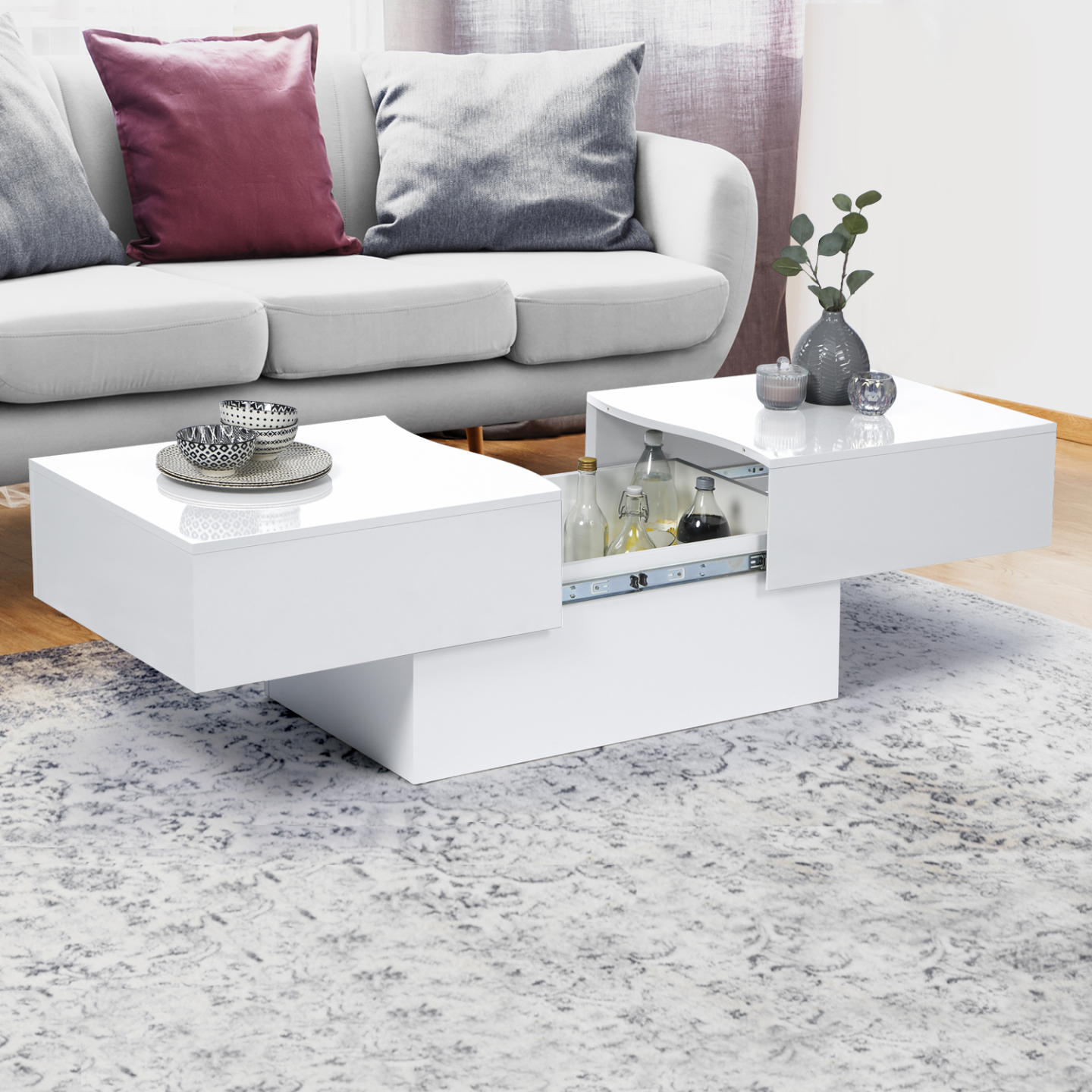 Table basse coulissante rectangulaire MARTA bois blanc - Image 1