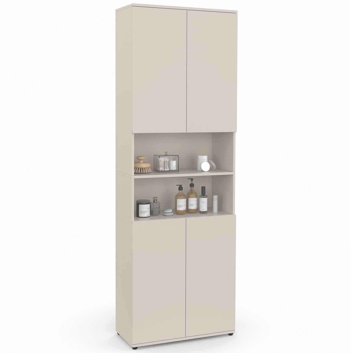 IDMARKET - Meuble armoire colonne salle de bain TOMI 4 portes 2 niches bois beige - Image 2