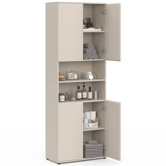 IDMARKET - Meuble armoire colonne salle de bain TOMI 4 portes 2 niches bois beige - Image 4