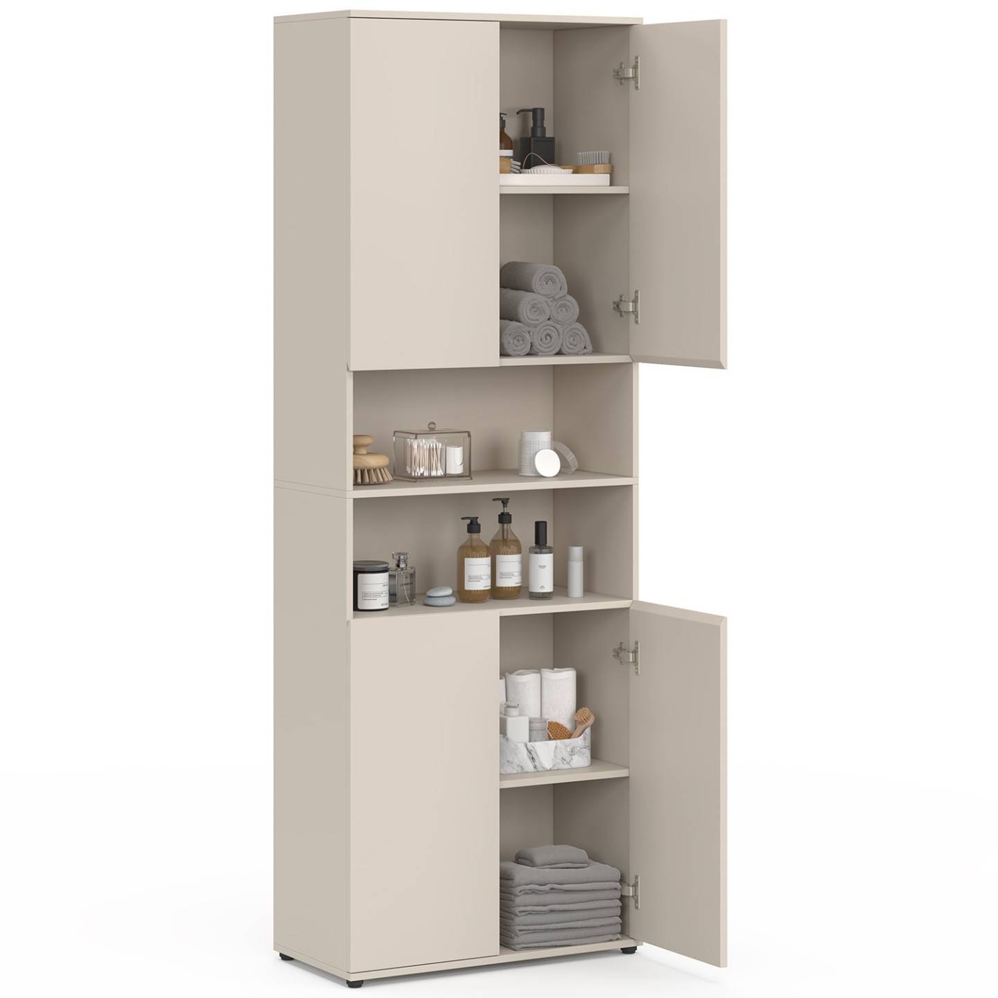 IDMARKET - Meuble armoire colonne salle de bain TOMI 4 portes 2 niches bois beige - Image 4