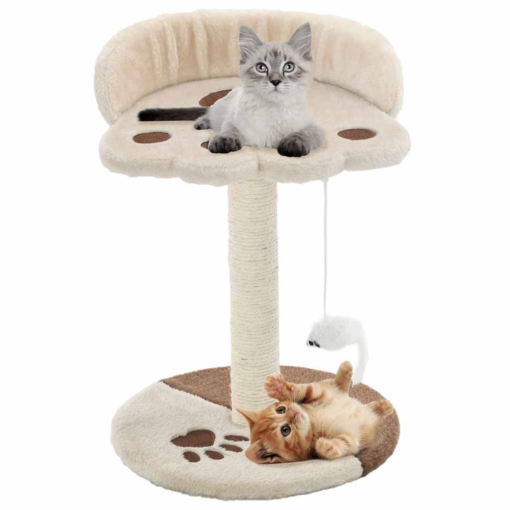 Arbre à chat sisal et peluches beige et marron 30 x 30 x 40 cm, Poids:1.55kg - PANGIVO - Image 1