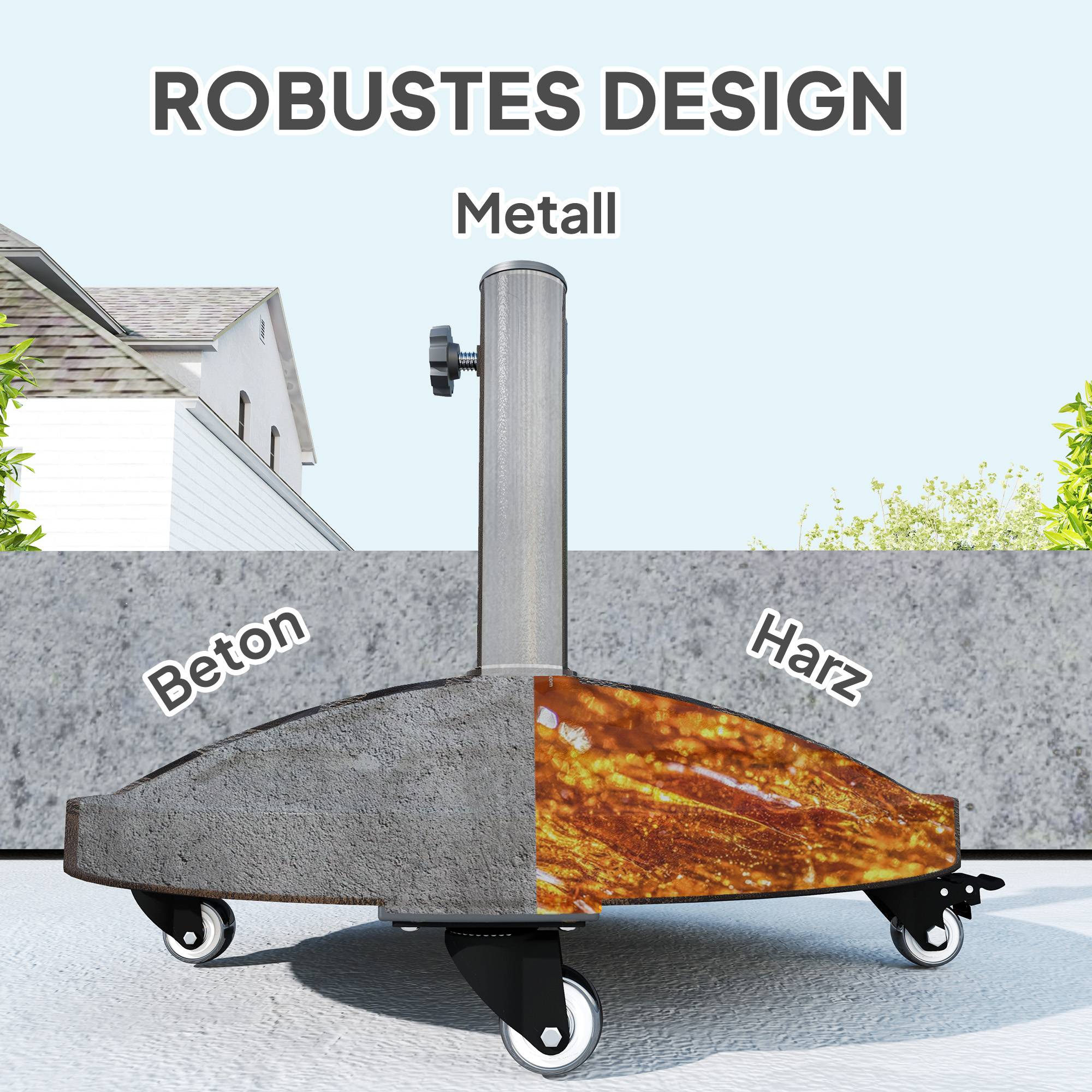 Pied de parasol mobile en béton et résine pour terrasse avec roulettes 48cm bronze - ComfortXL Outdoor Living - Image 7