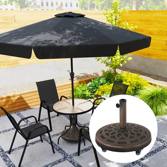 Pied de parasol mobile en béton et résine pour terrasse avec roulettes 48cm bronze - ComfortXL Outdoor Living - Image 4
