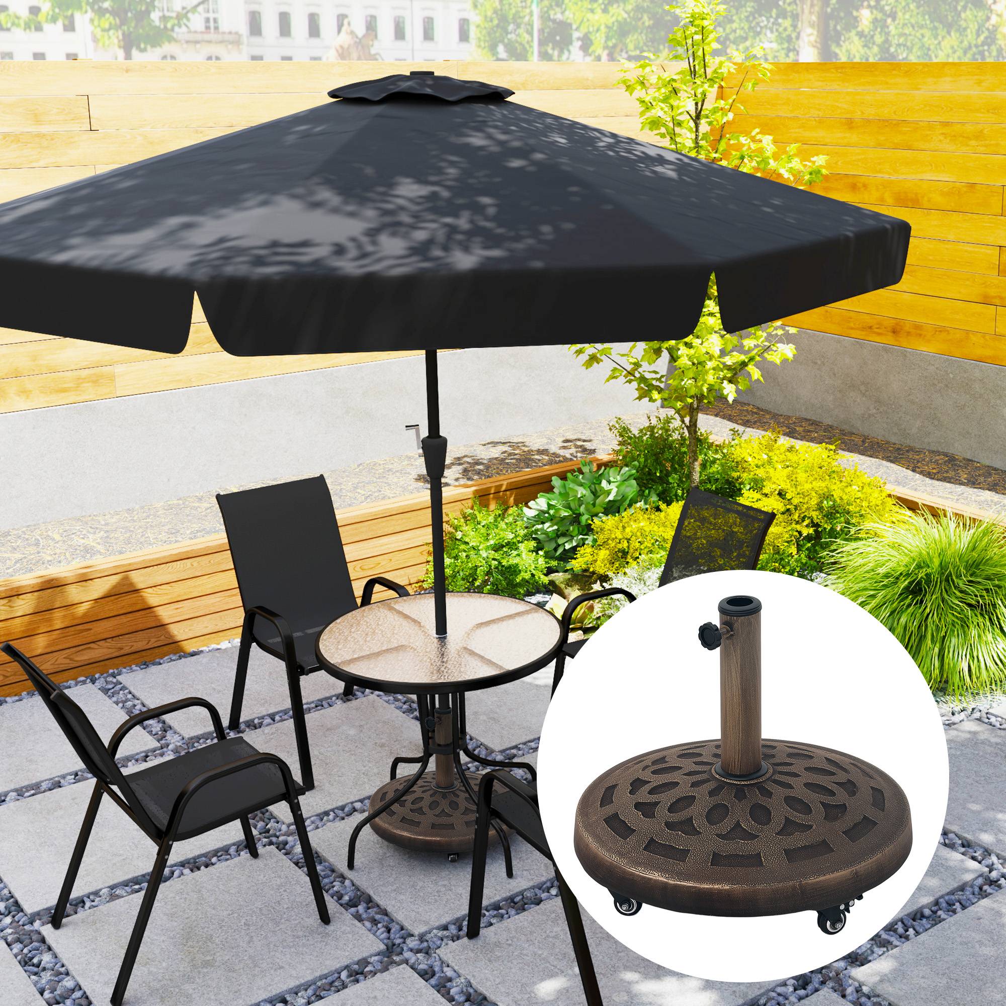Pied de parasol mobile en béton et résine pour terrasse avec roulettes 48cm bronze - ComfortXL Outdoor Living - Image 4