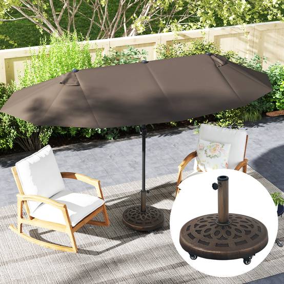 Pied de parasol mobile en béton et résine pour terrasse avec roulettes 48cm bronze - ComfortXL Outdoor Living - Image 10