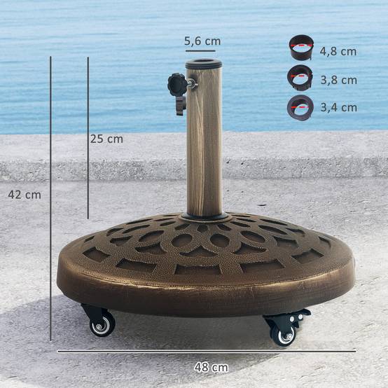 Pied de parasol mobile en béton et résine pour terrasse avec roulettes 48cm bronze - ComfortXL Outdoor Living - Image 5