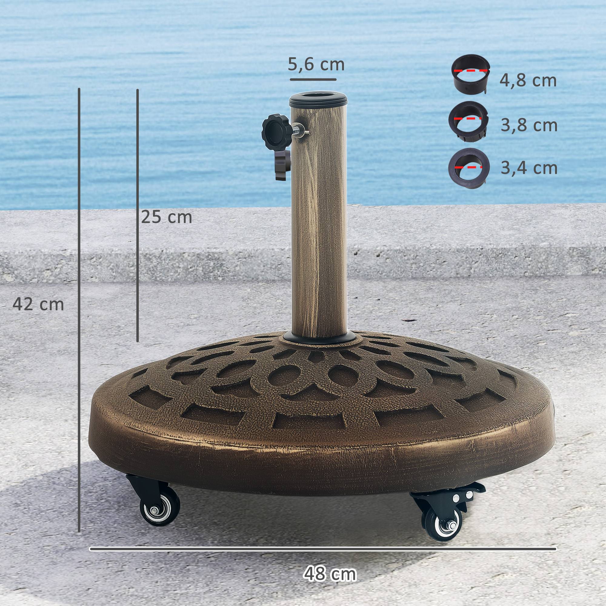Pied de parasol mobile en béton et résine pour terrasse avec roulettes 48cm bronze - ComfortXL Outdoor Living - Image 5