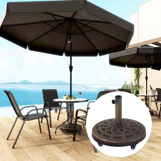 Pied de parasol mobile en béton et résine pour terrasse avec roulettes 48cm bronze - ComfortXL Outdoor Living - Image 3