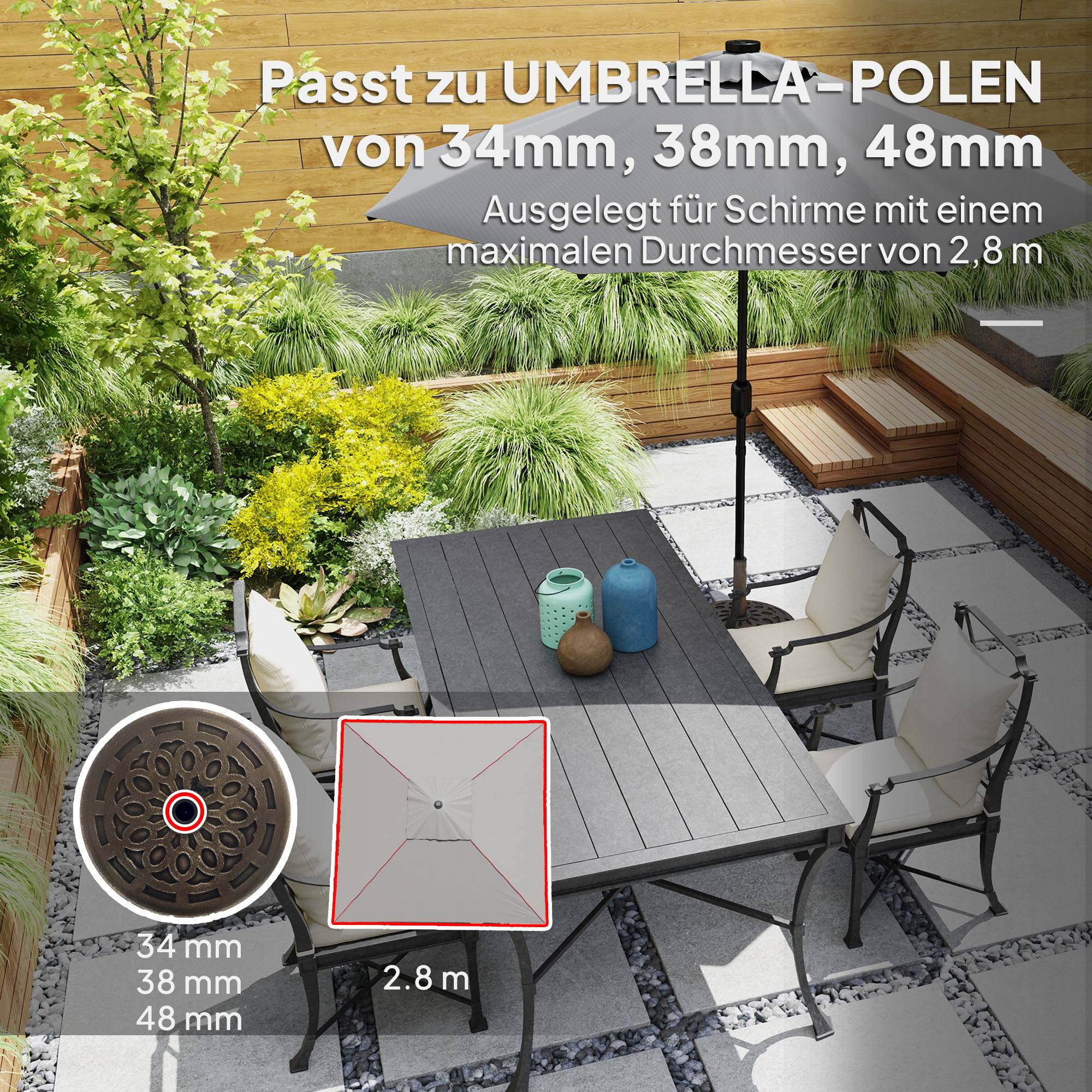 Pied de parasol mobile en béton et résine pour terrasse avec roulettes 48cm bronze - ComfortXL Outdoor Living - Image 6