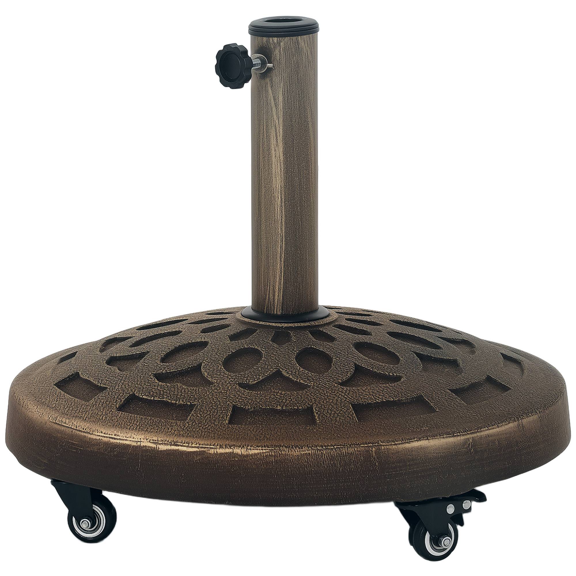 Pied de parasol mobile en béton et résine pour terrasse avec roulettes 48cm bronze - ComfortXL Outdoor Living - Image 2
