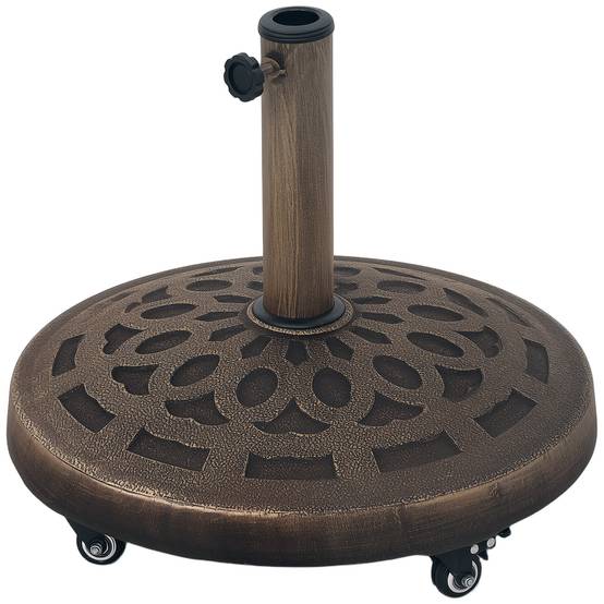 Pied de parasol mobile en béton et résine pour terrasse avec roulettes 48cm bronze - ComfortXL Outdoor Living - Image 1