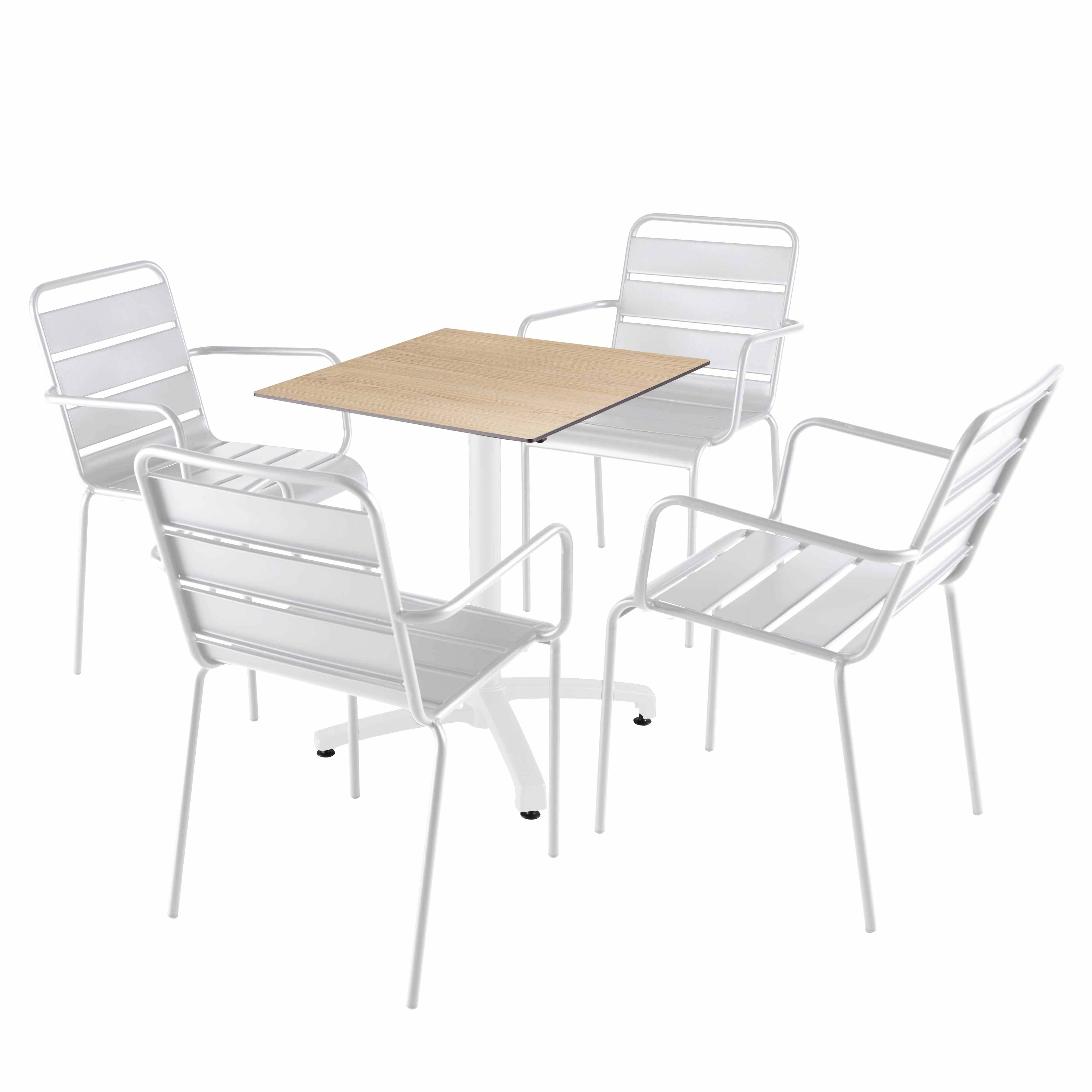 Oviala - Ensemble table 60 cm chêne naturel et 4 chaises en métal blanc - Oviala - Image 1