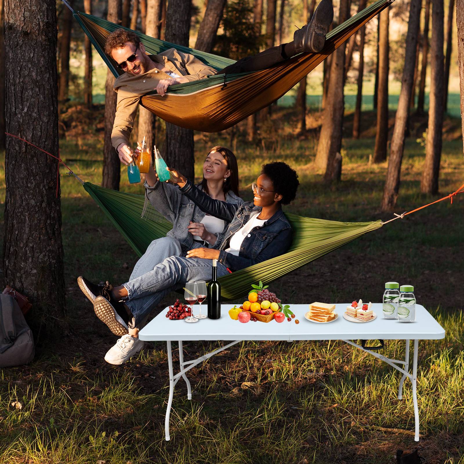 Table pliante robuste 180cm, portable avec poignée, multifonctionnelle fêtes camping intérieur extérieur, charge 135kg (blanc) - Image 8