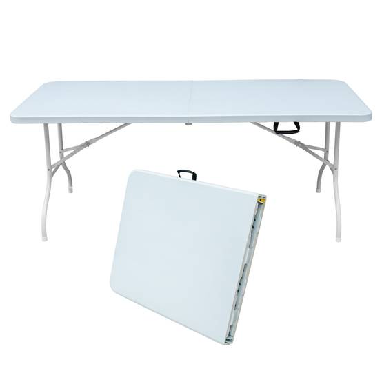 Table pliante robuste 180cm, portable avec poignée, multifonctionnelle fêtes camping intérieur extérieur, charge 135kg (blanc) - Image 1