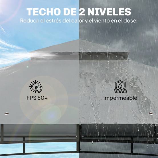 Tente de jardin avec double toit, cenador avec parois en maille UPF50+ pour exterieur terrasse 360x300x275 cm, gris - Image 6