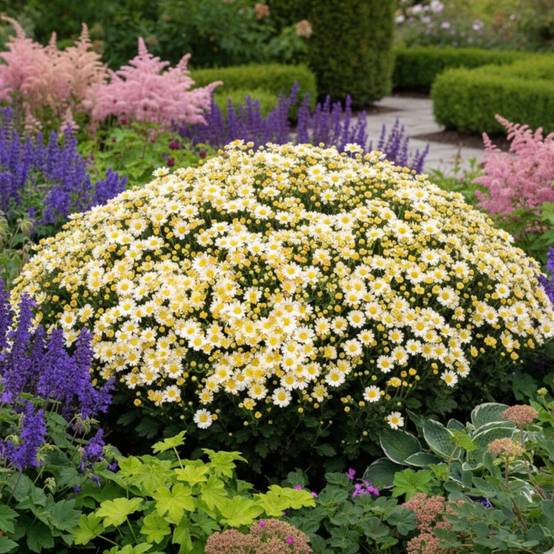 Chrysanthème du pacifique Bengo Weiss à fleurs Blanche/Jaune - feuillage Caduc - Godet - 5/20 cm - Image 1