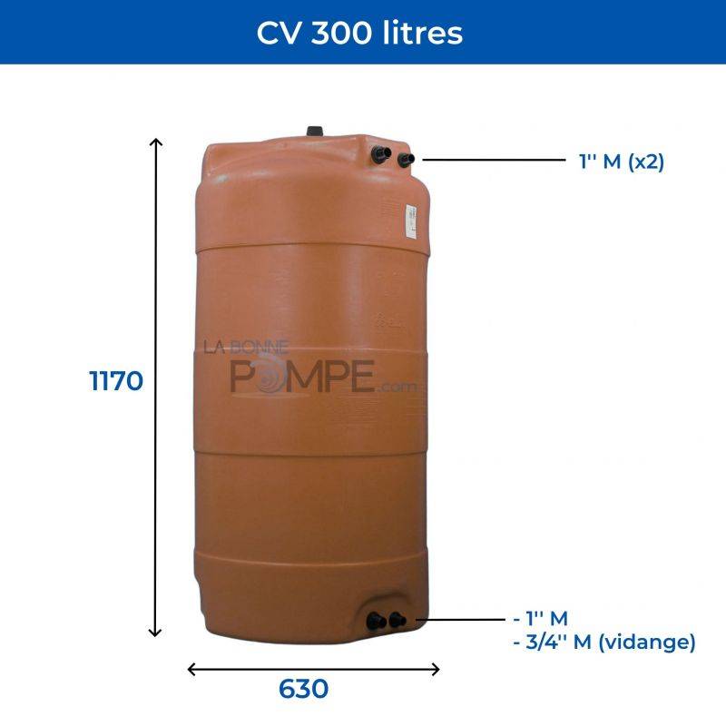 Cuve récupération eau de pluie 300L - Réservoir aérien vertical Terracotta - Polyéthylène - ELBI CV - Image 2