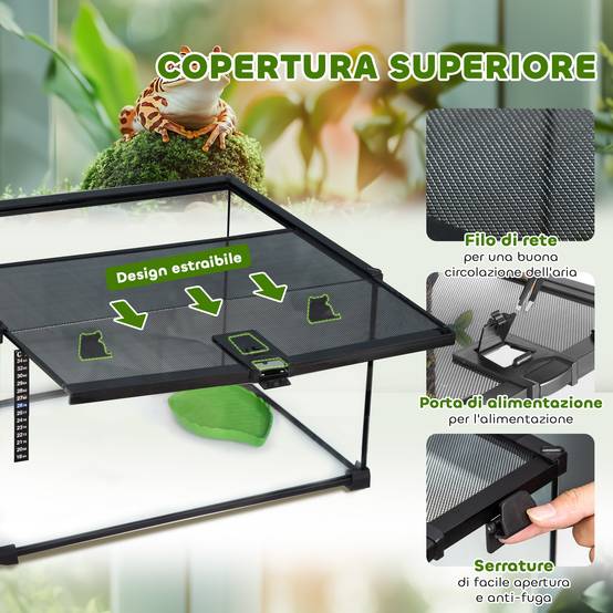 Terrarium Verre Surélevé Reptiles Grille Métal Anti-Fugue 50x30cm Noir - ComfortXL Outdoor Living - Image 7