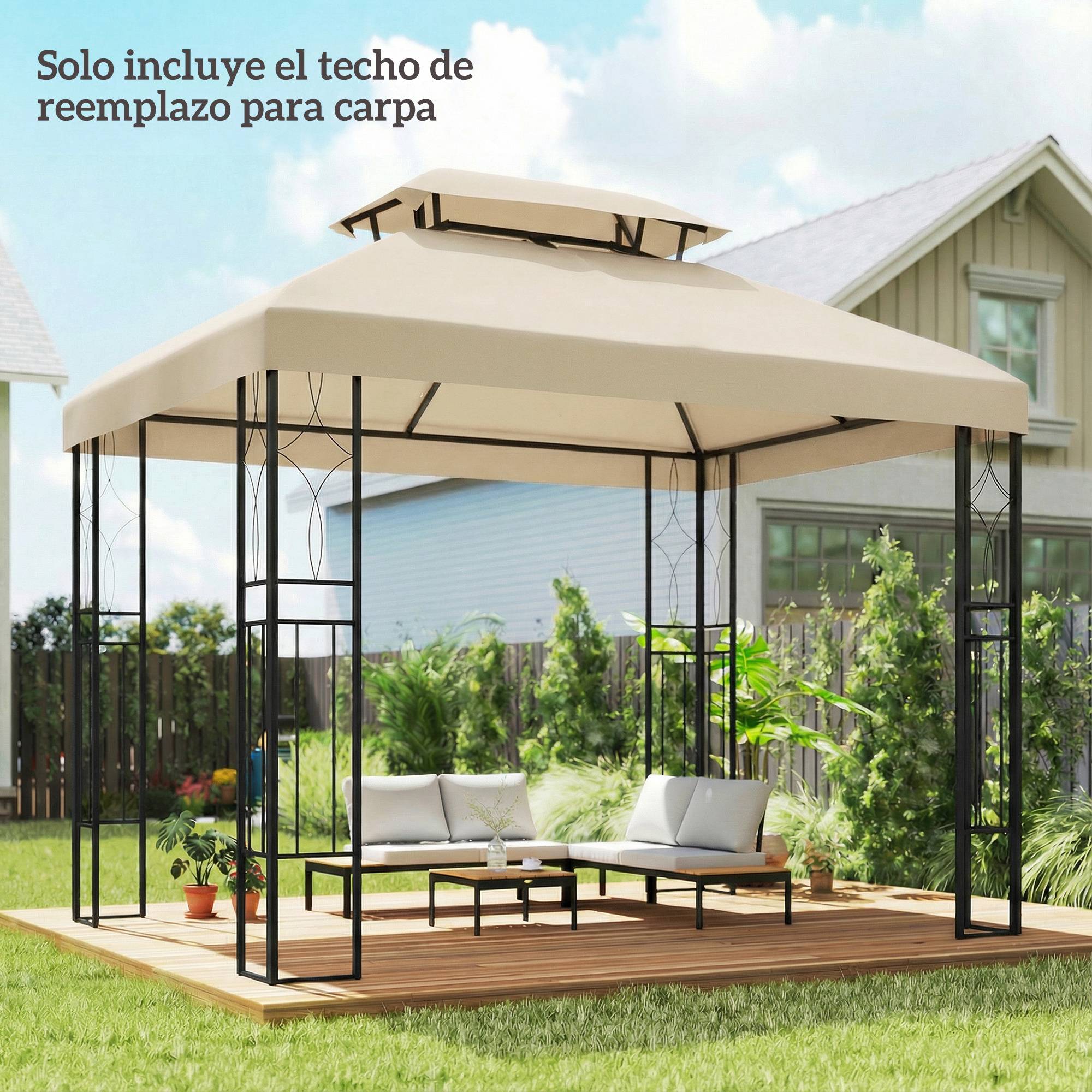 Toile de Rechange pour Tonnelle Polyester Anti-UV pour Pergola 4x3 m Blanc Crème - ComfortXL Outdoor Living - Image 3